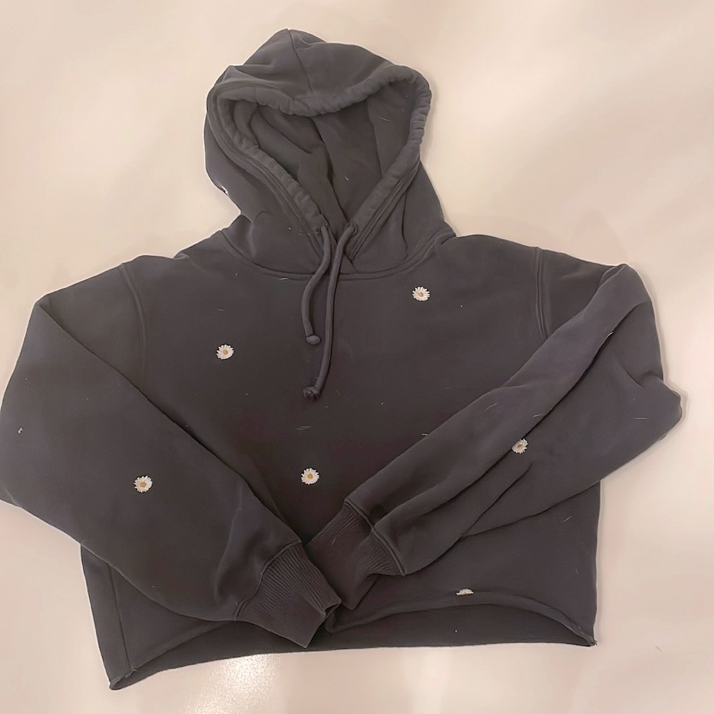 Hollister Cropped Daisy Embroidered Hoodie Size XS